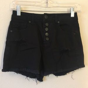 Refuge black denim distressed high-waisted shorts